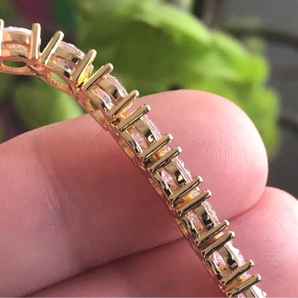 Men’s 5mm round cubic zirconia 14k gold plated setting bracelet 8”